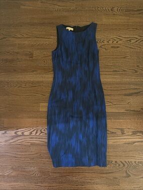 Michael Kors Blue and Black Midi Sheath Dress